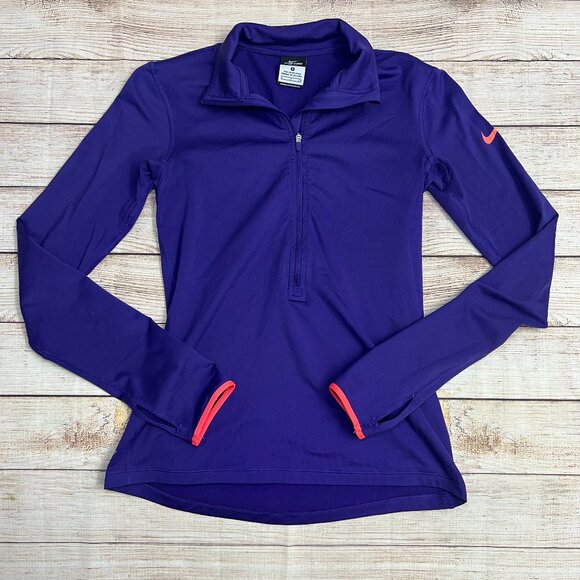 Nike Pro Dri-FIT Purple Half Zip Pullover Size Small Thumbholes Workout Running - Picture 1 of 14